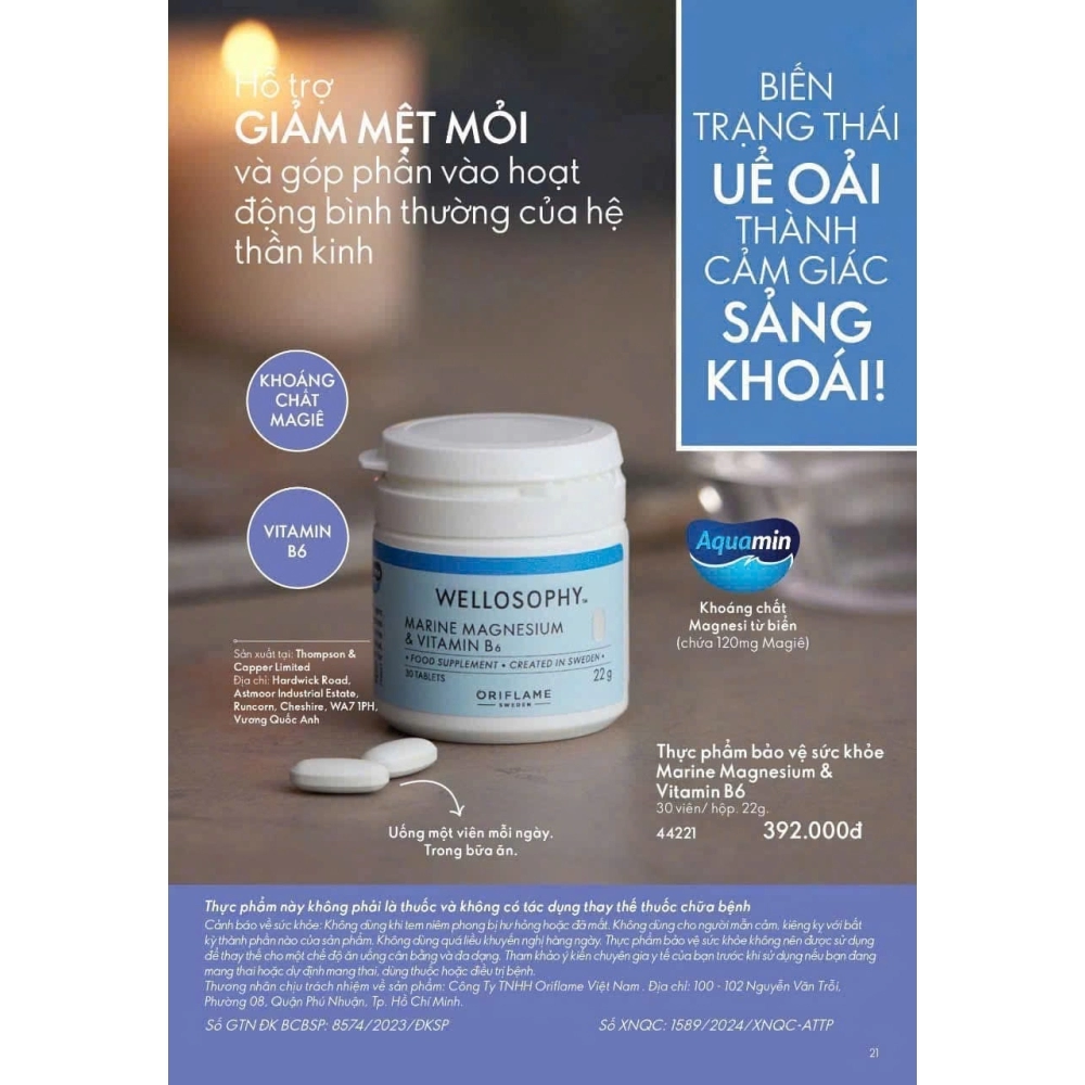 44221- Thực phẩm bảo vệ sức khỏe Wellosophy Marine Magnesium and Vitamin B6 bổ sung Magiê và vitamin B6 – Hộp 30 viên